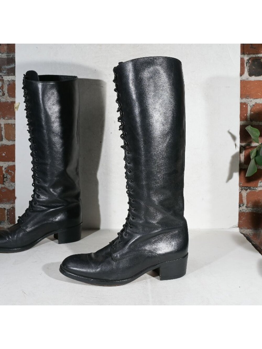 Charles David by Nathalie M Black Leather Tall Lace Up Riding Boots Women's 10 M